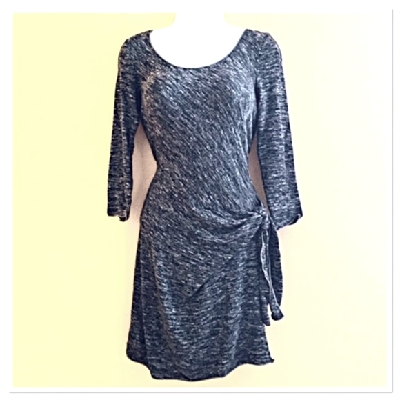 🖤🤎 Stylish Heather Tan & Black Faux Wrap Tie Dress - S - Picture 2 of 11